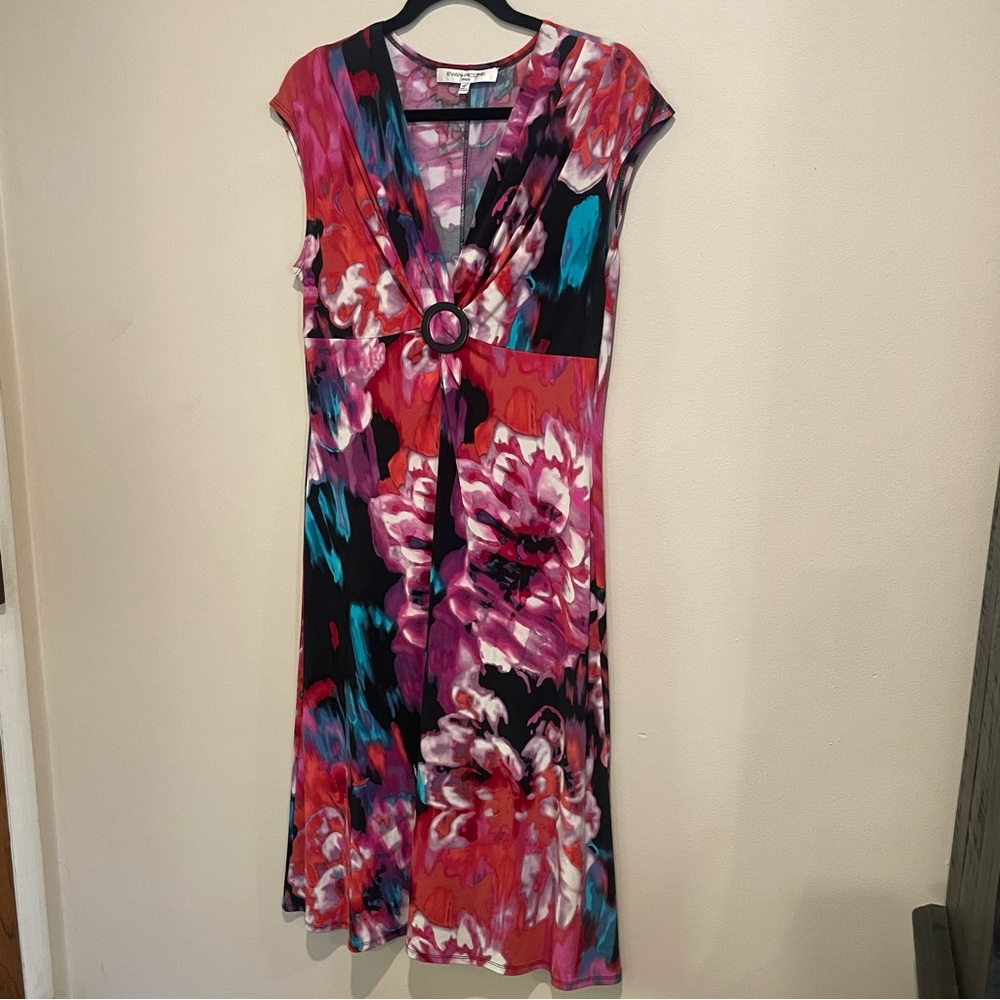 Evan Picone bright color red blue pink & black midi dress Resortcore Cruise Fun